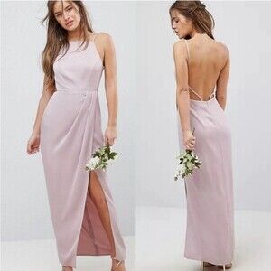 ASOS Design Drape Front Open Back Maxi Dress with Slit Size 12